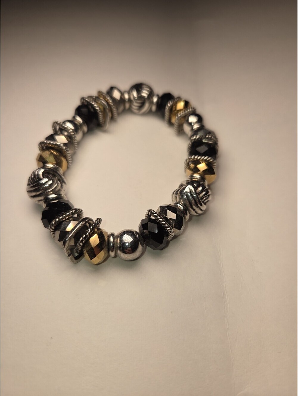 Lia Sophia Black Gold Silvertone Metallic Chunky Bead Stretchy Bracelet J1